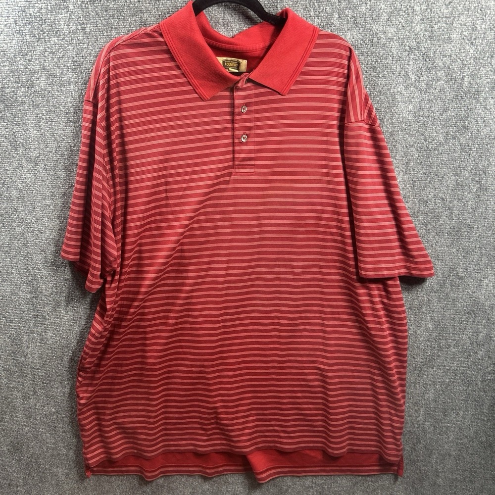 Foundry Polo Mens 3XL Red Striped Performance Short Sleeve Shirt Collar Button